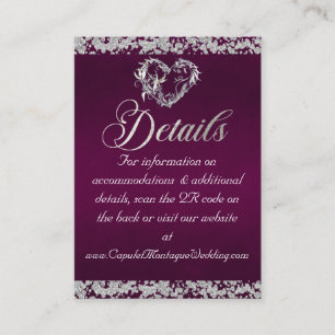 Romantic Heart & Glitter, QR Code on Plum Enclosure Card