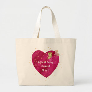 Romantic Heart & Golden Butterfly Valentine  Large Tote Bag