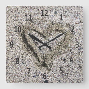 Romantic Heart in Sand Photo Square Wall Clock