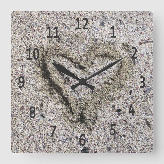 Romantic Heart in Sand Photo Square Wall Clock (Front)