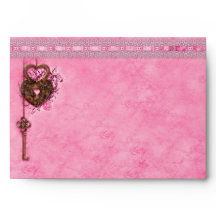 Romantic Heart Lock Key Faux Pink Lace