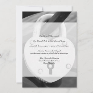 Romantic heart love lock photo wedding invitations