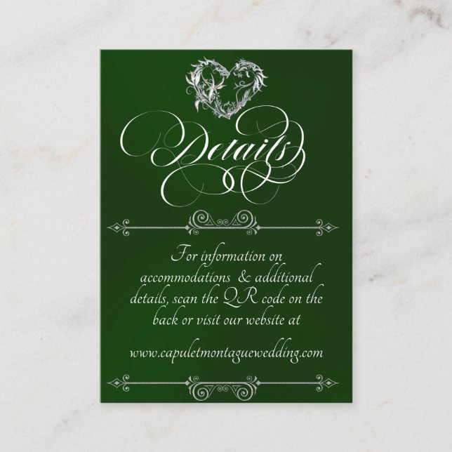 Romantic Heart, Monogram & QR Code - Emerald Enclosure Card (Front)