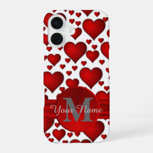 Romantic heart pattern monogrammed iPhone 16 case