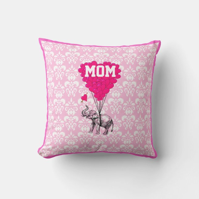 Romantic heart pink damask moms cushion (Front)