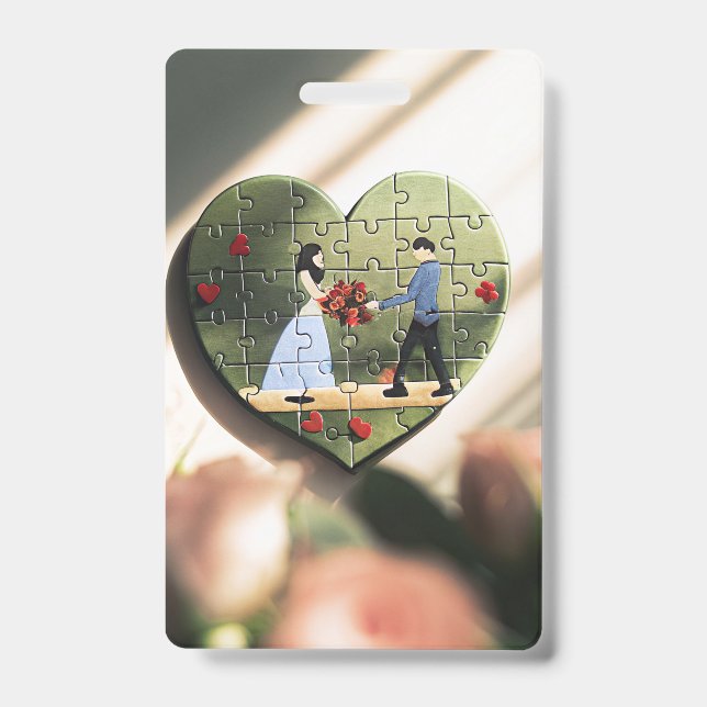 Romantic Heart Puzzle Badge ID Badge (Front)