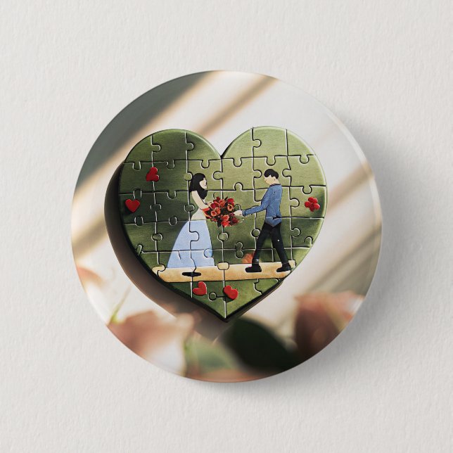Romantic Heart Puzzle Button (Front)