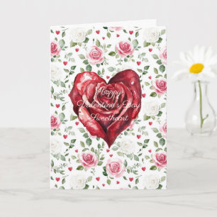 Romantic Heart Red Rose Floral Valentine's Day Card