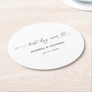 Romantic Heart Script Best Day Ever Wedding Party Round Paper Coaster