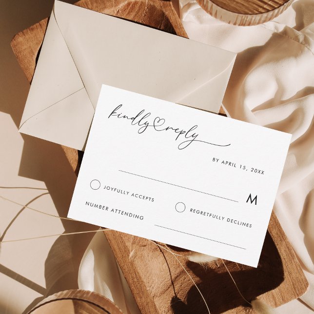 Romantic Heart Script Minimalist Elegant Wedding RSVP Card (Creator Uploaded)