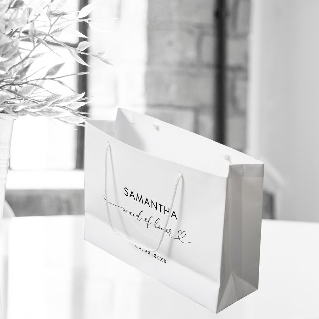 Romantic Heart Script Minimalist Maid of Honour Large Gift Bag (Creator Uploaded)