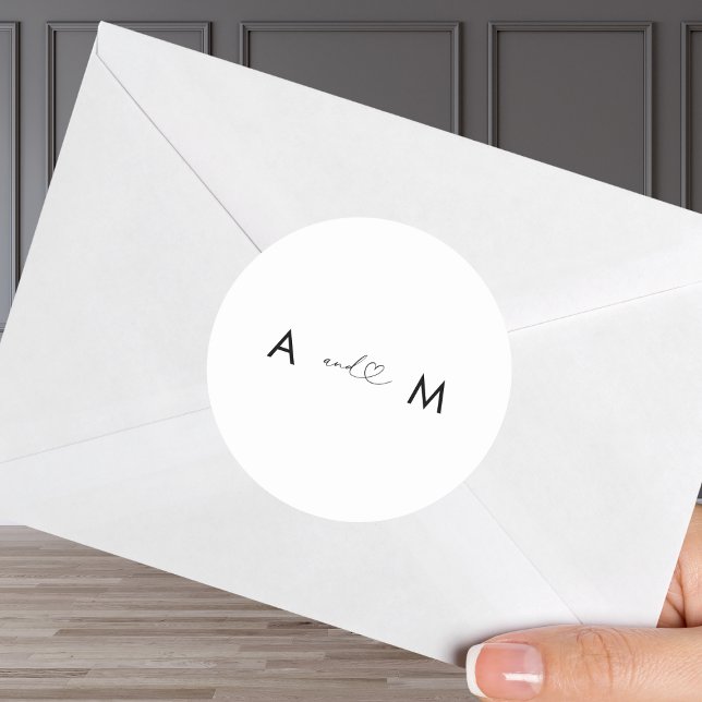 Romantic Heart Script Minimalist Modern Wedding Classic Round Sticker (Creator Uploaded)