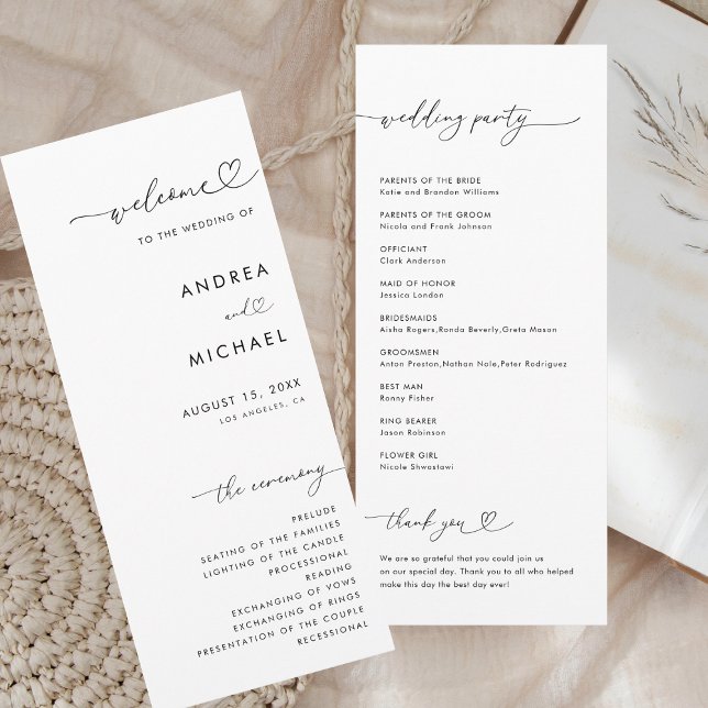 Romantic Heart Script Minimalist Modern Wedding Program (Creator Uploaded)