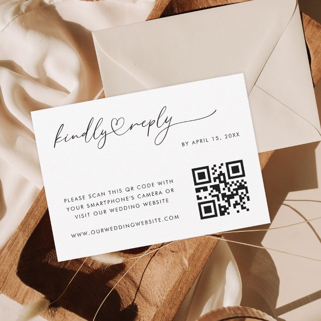 Romantic Heart Script Minimalist QR Code Wedding RSVP Card (Creator Uploaded)