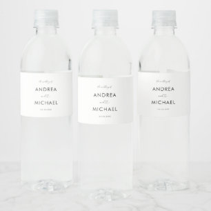 Romantic Heart Script Minimalist White Wedding Water Bottle Label
