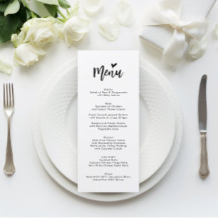 Romantic Heart Script Monogram Wedding Menu