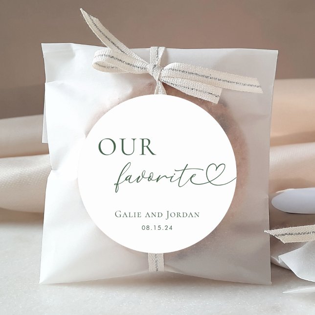 Romantic Heart Script Our Favourite Wedding Favour Classic Round Sticker (Creator Uploaded)