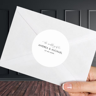 Romantic Heart Script The Wedding Of Minimalist    Classic Round Sticker