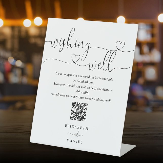 Romantic Heart Script Wishing Well QR Code Pedestal Sign (Romantic Heart Script Wishing Well QR Code Pedestal Sign)