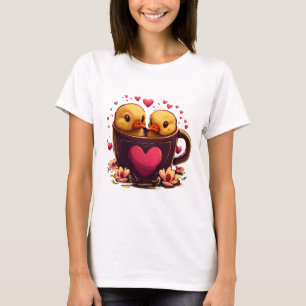 Romantic Heart-Shaped Duck Couple, Valentine's Day T-Shirt