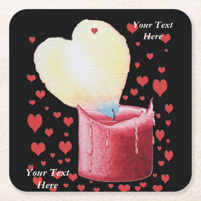 Romantic heart shaped flame for weddings square paper coaster (Front)