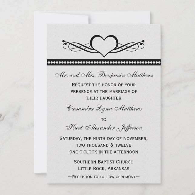 Romantic Heart Swirls Wedding Invitation (Front)