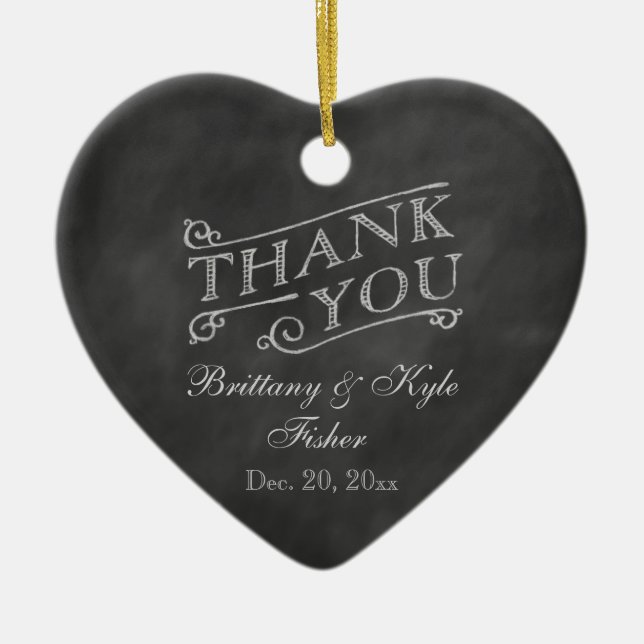 Romantic Heart Thank You on Chalkboard Ceramic Ornament (Front)