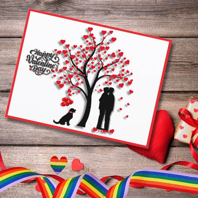 Romantic Heart Tree Male Couple Holiday Postcard (Creator Uploaded)