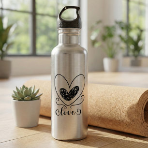 Romantic Heart Water Bottle – Love Quote