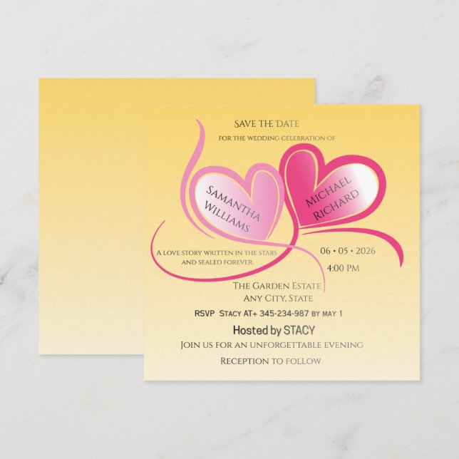 Romantic Heart Wedding Save‑the‑Date Invitation –  (Front/Back)
