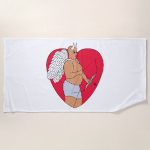 Romantic Heart With an Unusual Cupid Beach Towel