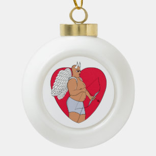 Romantic Heart With an Unusual Cupid Ceramic Ball Christmas Ornament
