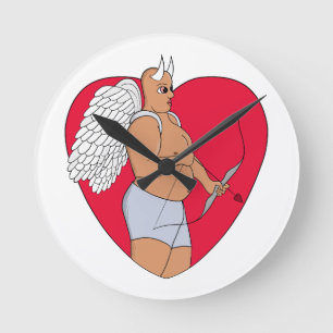 Romantic Heart With an Unusual Cupid Round Clock