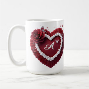 Romantic Heart With Pearl Border Coffee Mug