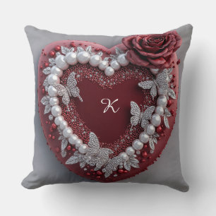 Romantic Heart With Pearl Border Cushion