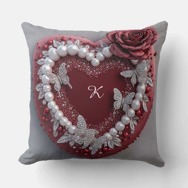 Romantic Heart With Pearl Border Cushion (Front)