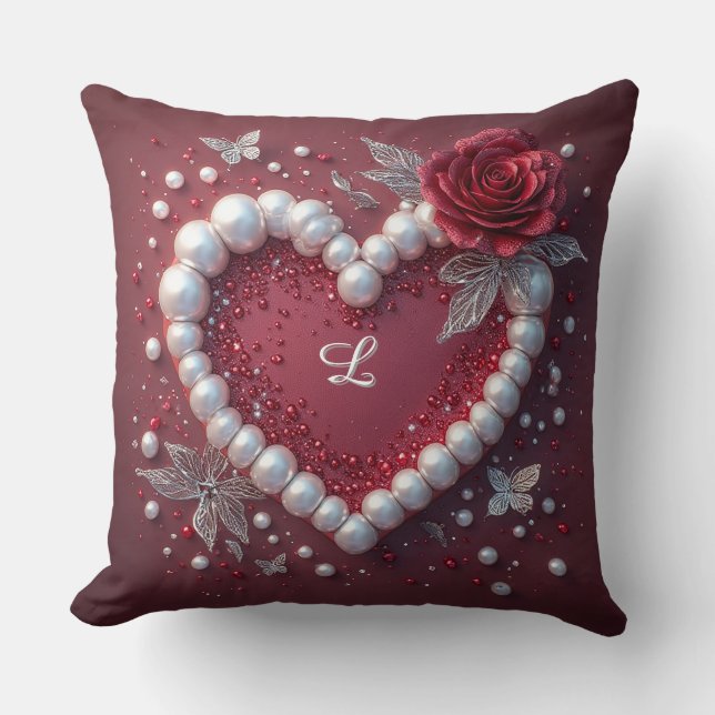 Romantic Heart With Pearl Border Cushion (Front)
