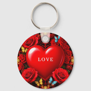 Romantic Heart With Roses And Butterflies ❤️ Key Ring