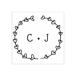 Romantic Heart Wreath Personalised Monogram Rubber Stamp