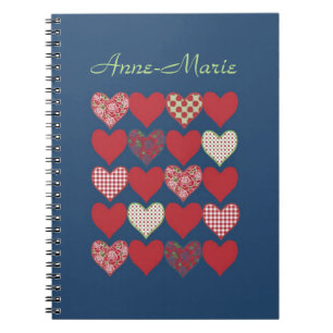 Romantic Hearts and Roses on Blue Spiral Notebook