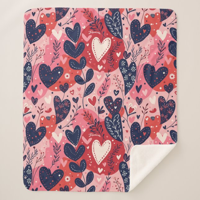 Romantic Hearts Cosy Up This Valentine's  Sherpa Blanket (Front)