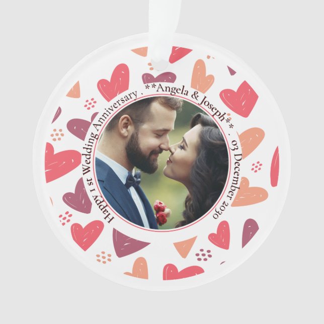 Romantic Hearts – Custom Photo Ornament (Front)