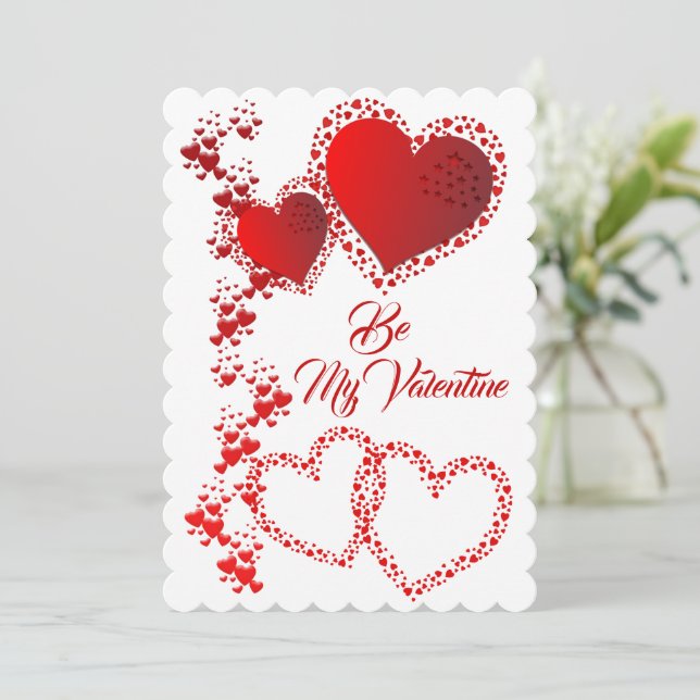 Romantic Hearts Custom Quote Be My Valentine Red Holiday Card (Standing Front)