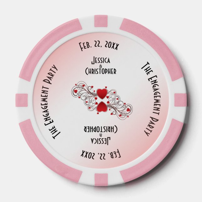Romantic Hearts Engagement Party Invitation Poker Chips (Front)