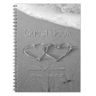 Romantic hearts in sand beach wedding guest book