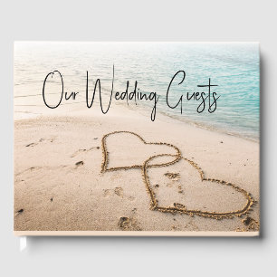 Romantic Hearts in Sand Beach Wedding Guest Book