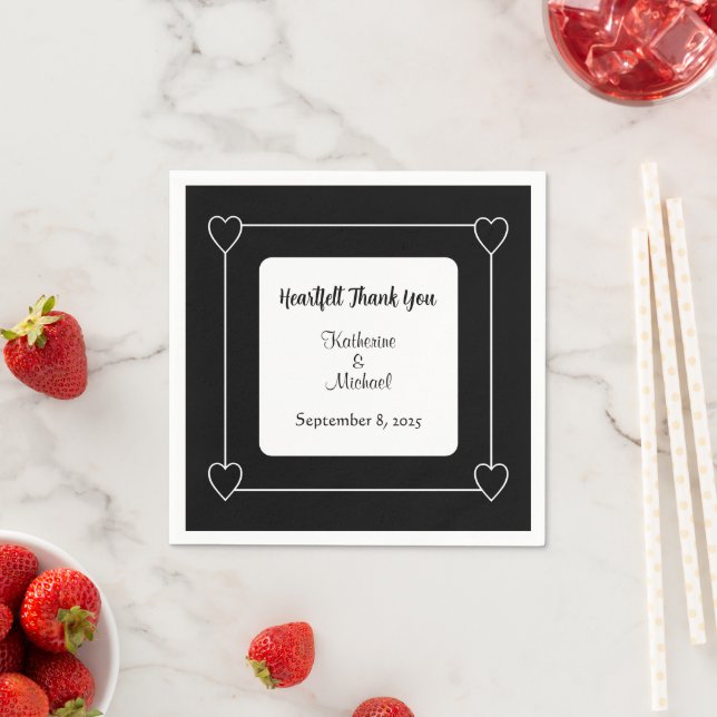 Romantic Hearts Modern Black and White Wedding Napkin (Insitu)