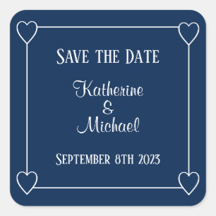 Romantic Hearts Modern Dark Blue Simple Wedding Square Sticker