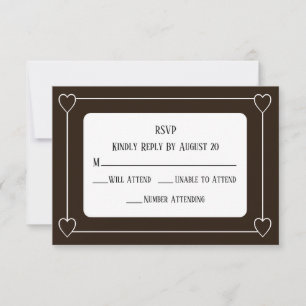 Romantic Hearts Modern Dark Brown Simple Wedding RSVP Card
