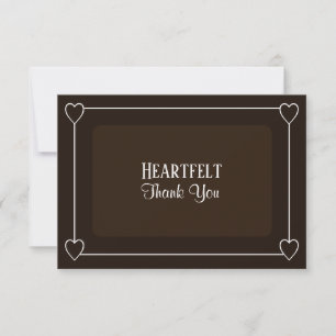 Romantic Hearts Modern Dark Brown Simple Wedding Thank You Card